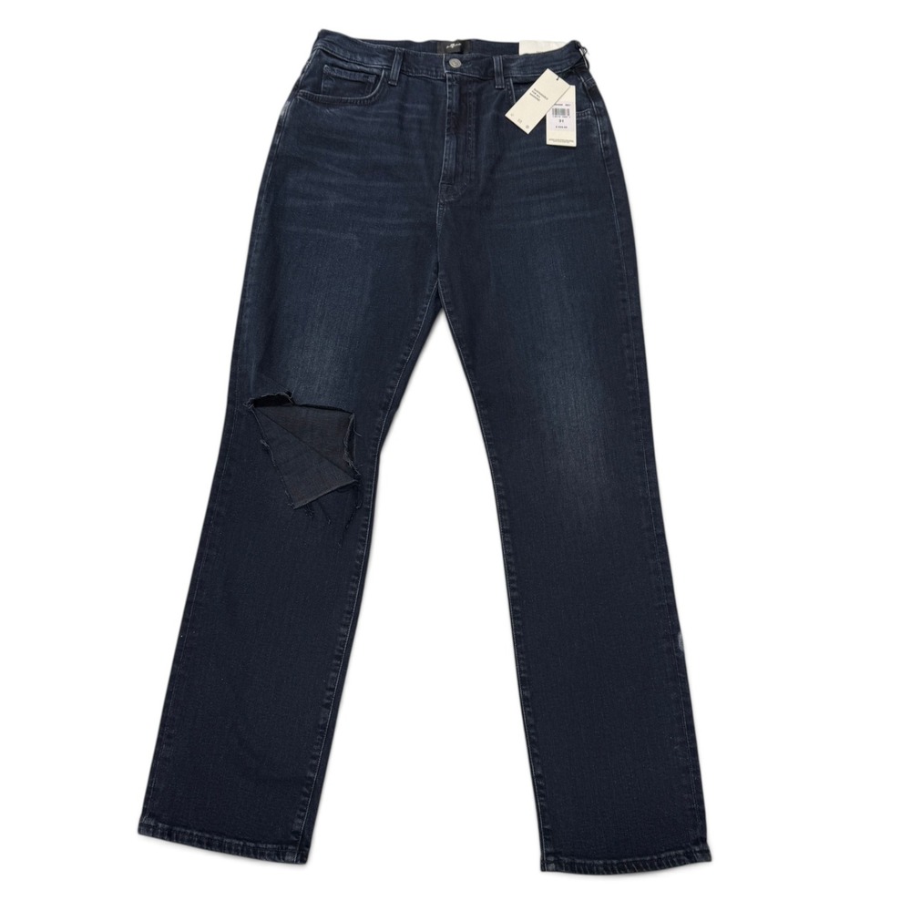 7 For All Mankind Easy Slim Jeans‎ Indigo Distressed High Rise 31 7U394568 NEW